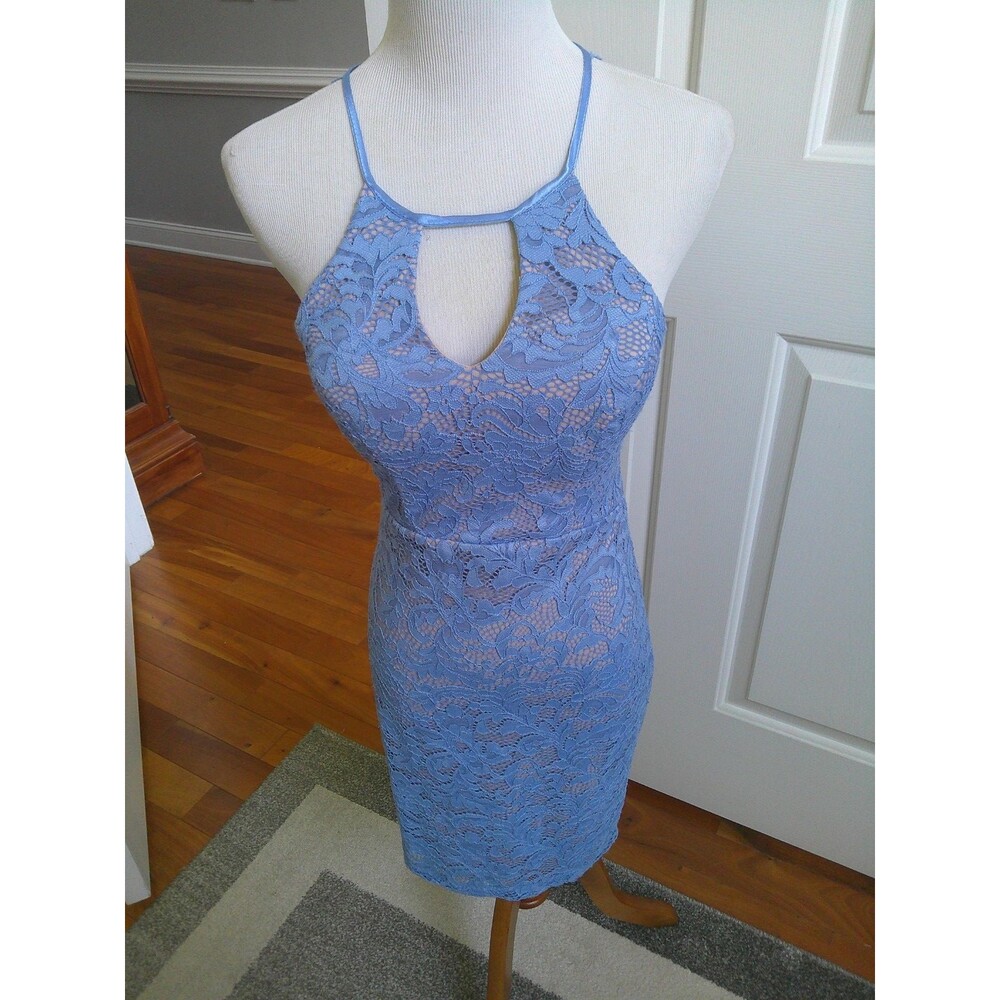Light Blue Lined Floral Lace Halter Dress  by Sequin Hearts  Junior Size 3